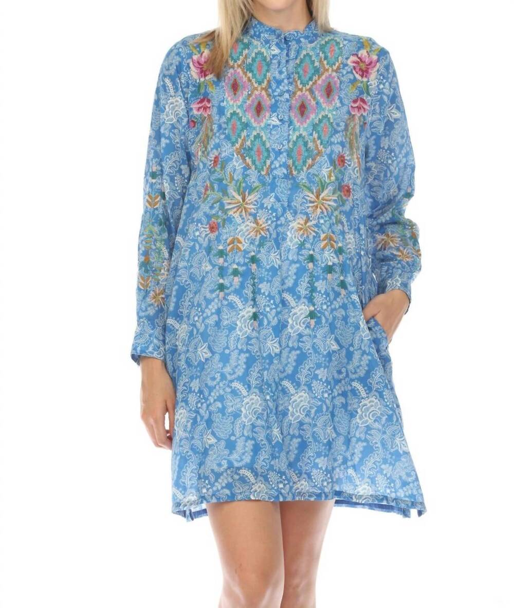NEW JOHNNY WAS gabriella tuxedo yoke shirt dress in blue
